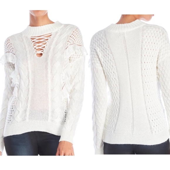 Torn by Ronny Kobo white lace up ruffle sweater - Picture 3 of 11